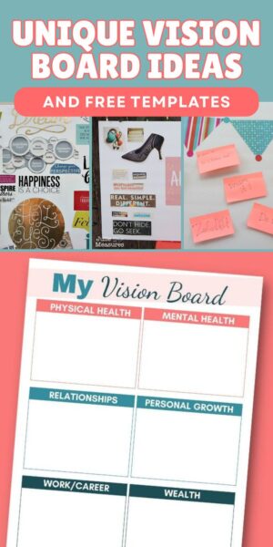 Collage of vision board ideas on a Pinterest pin.