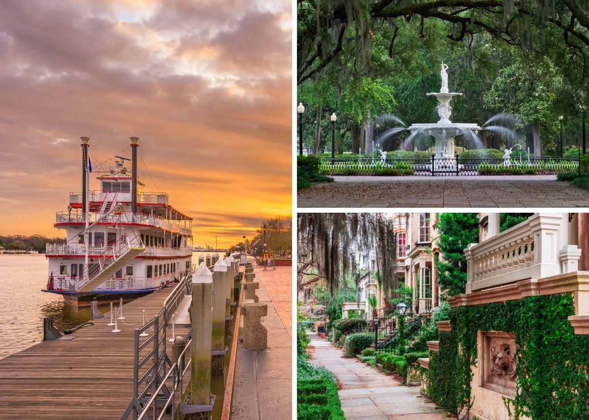 Collage of images from Savannah, Georgia.