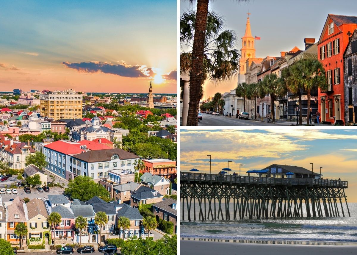 Collage of images from Charleston, South Carolina.